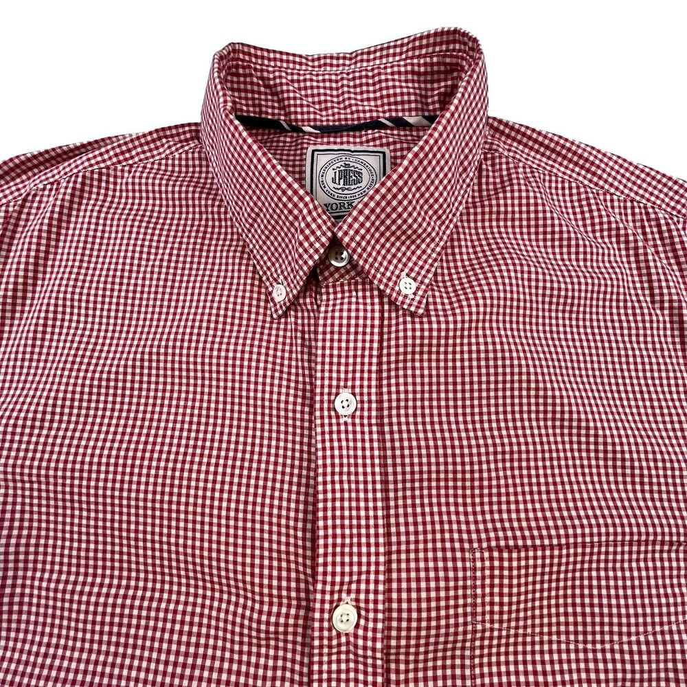 J. Press Shirt Men’s Large Red Check Plaid Oxford Cotton Button Down OCBD